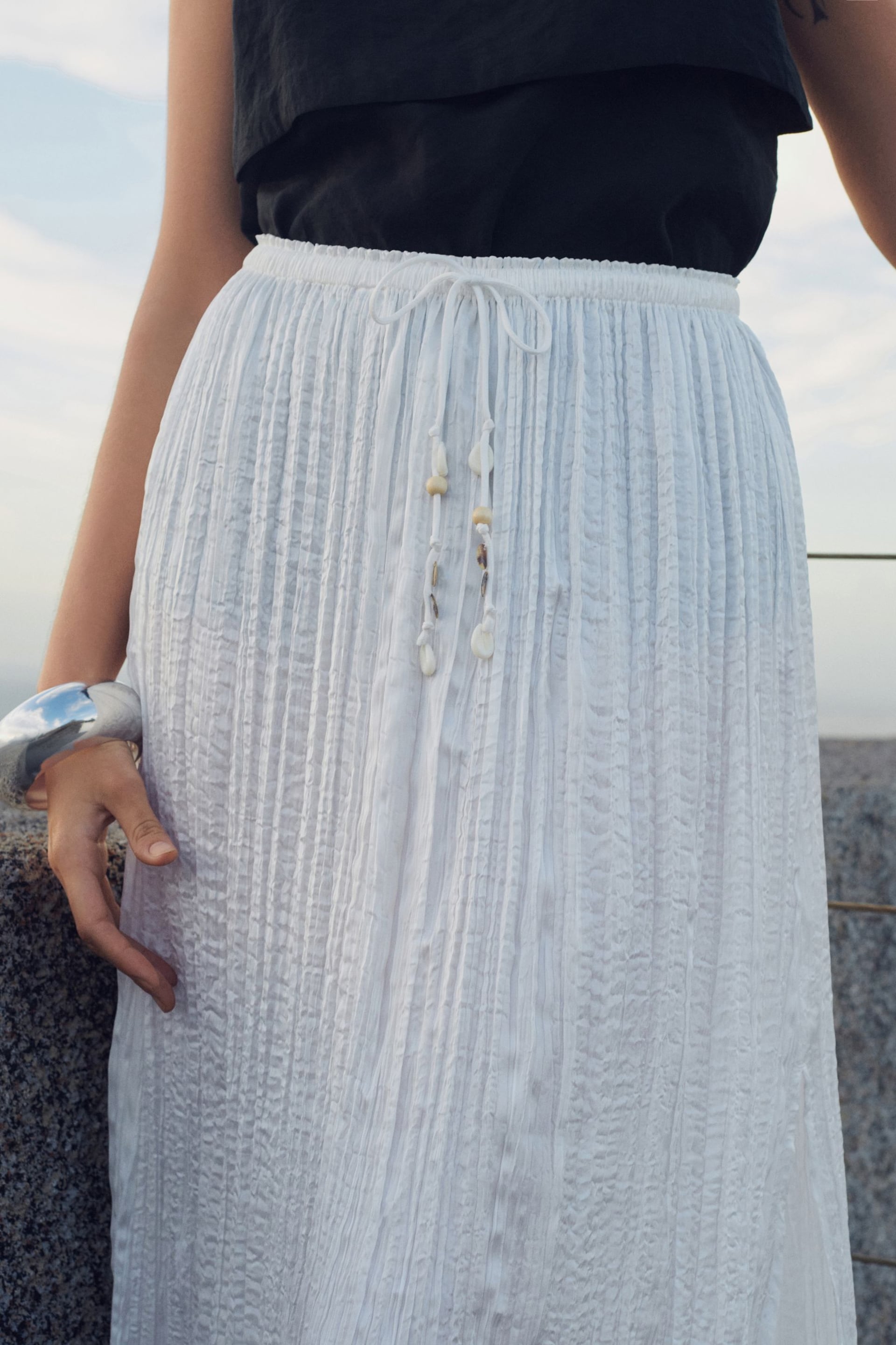 White Crinkle Satin Maxi Skirt - Image 4 of 4