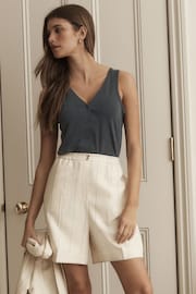 White Premium Linen Blend Pin Stripe Shorts - Image 2 of 4