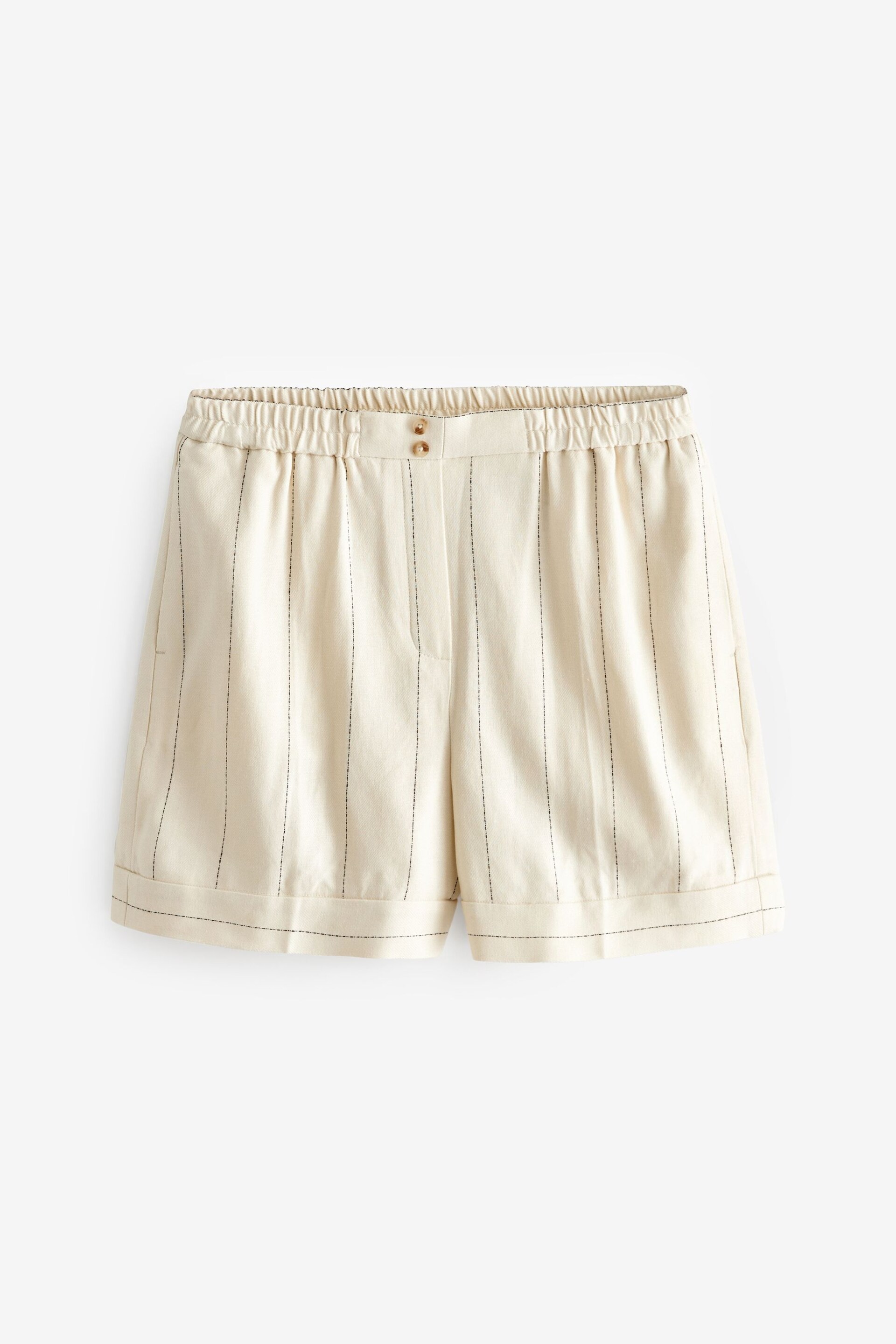 White Premium Linen Blend Pin Stripe Shorts - Image 3 of 4