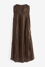 Brown Beaded Detail Crinkle Satin Bandeau Dress - Image 6 of 7
