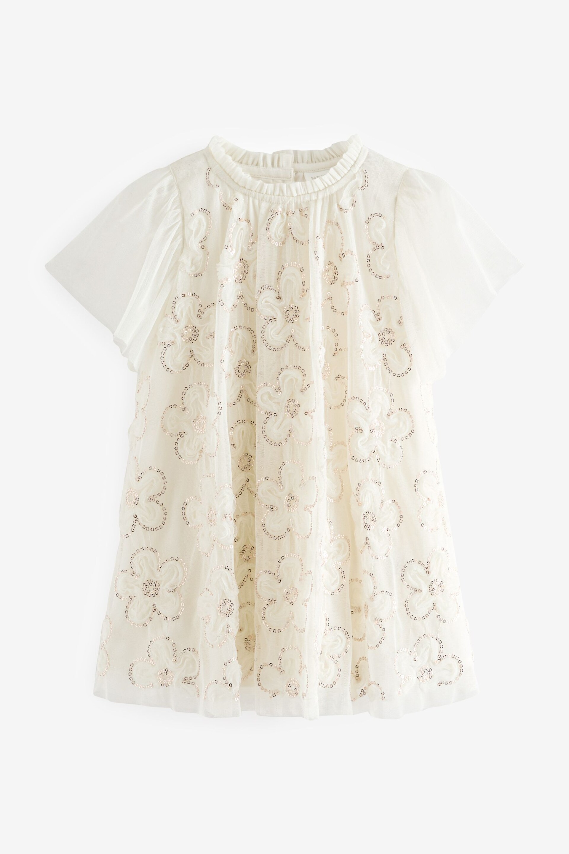 Cream Mesh Flower Dress (3mths-7yrs) - Image 5 of 7