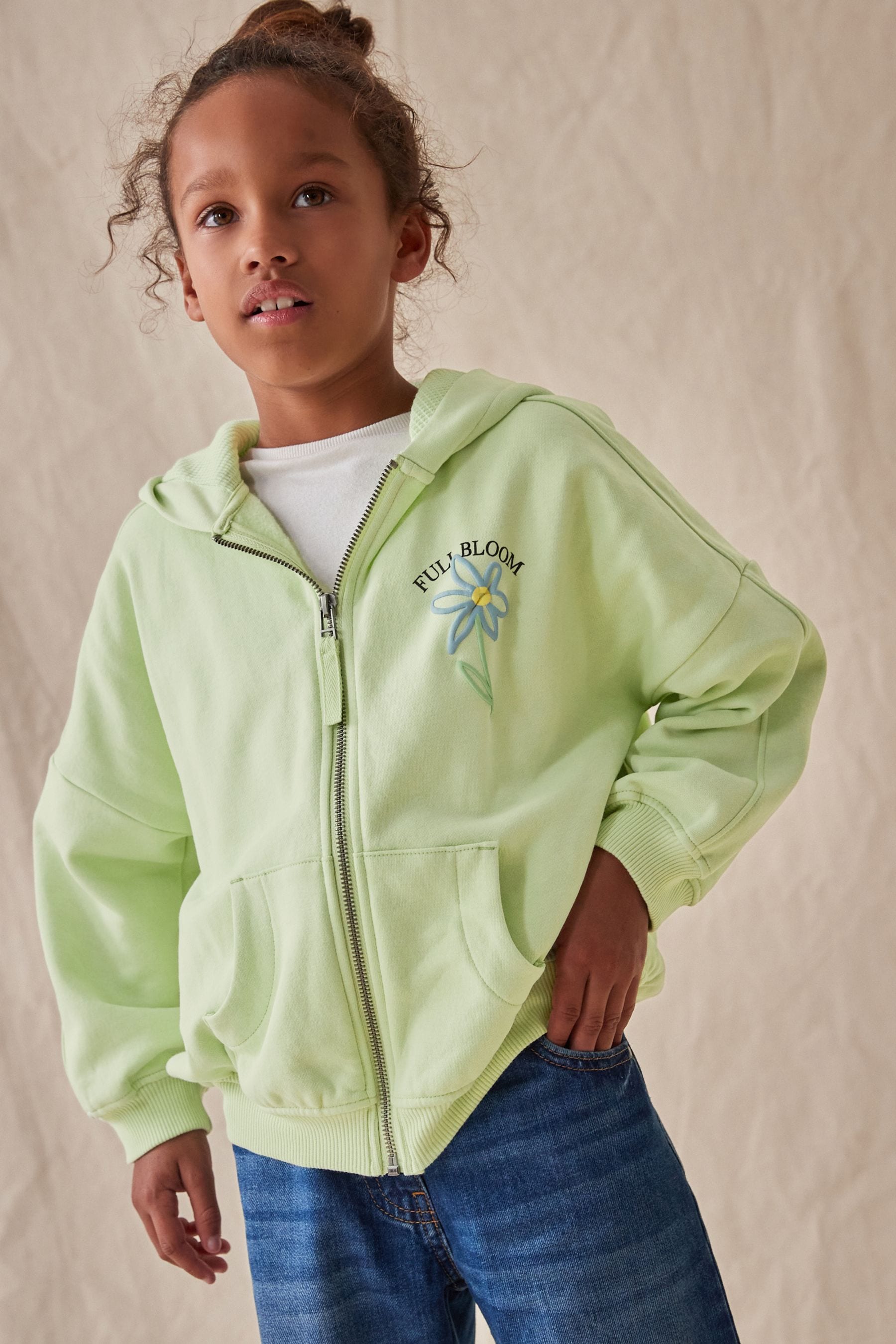 Buy Lime Green Floral Printed Zip Through Hoodie 3 16yrs from Next Luxembourg