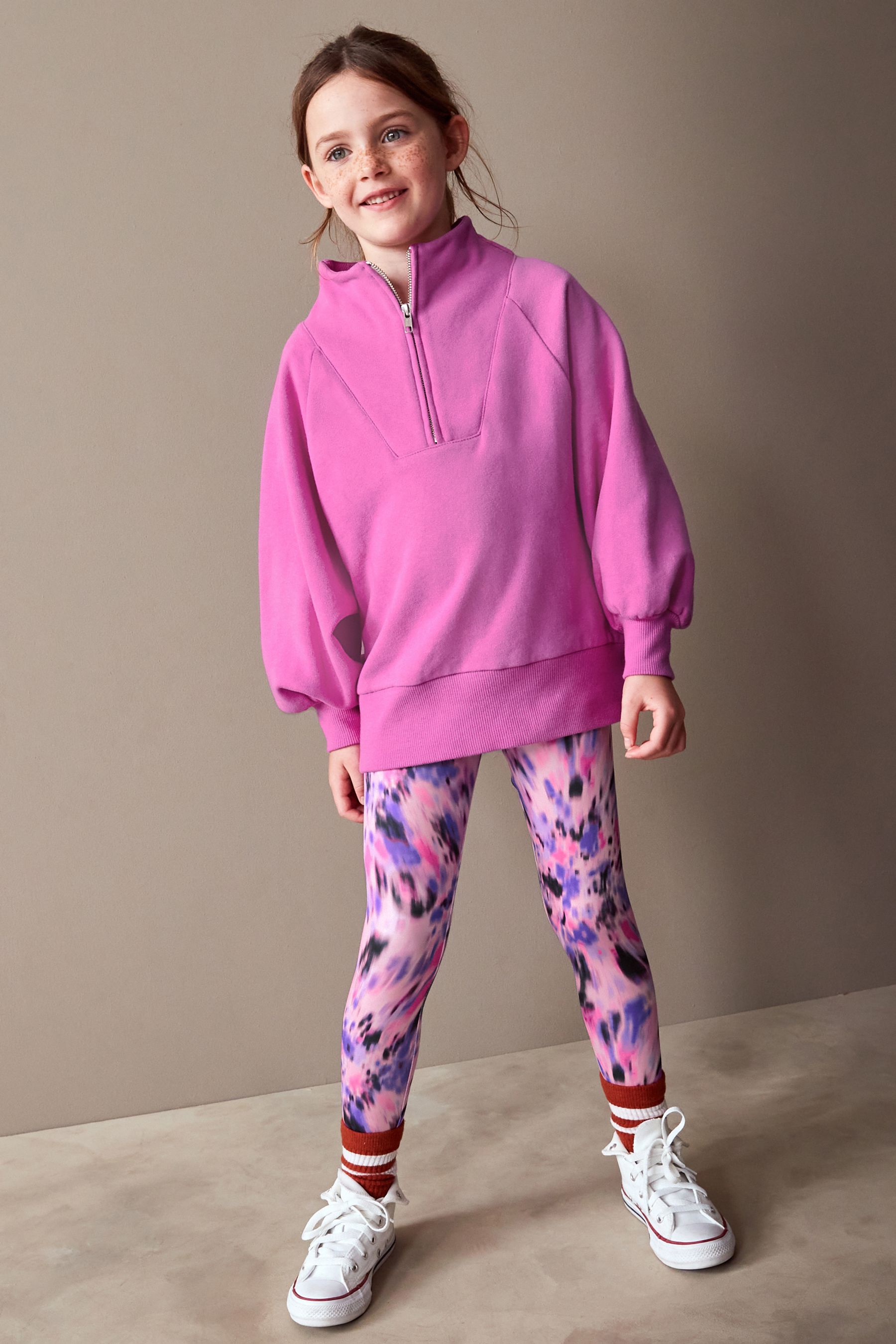 Buy Bright Pink Half Zip Crew Sweatshirt And Leggings Set 3 16yrs from the Next UK online shop