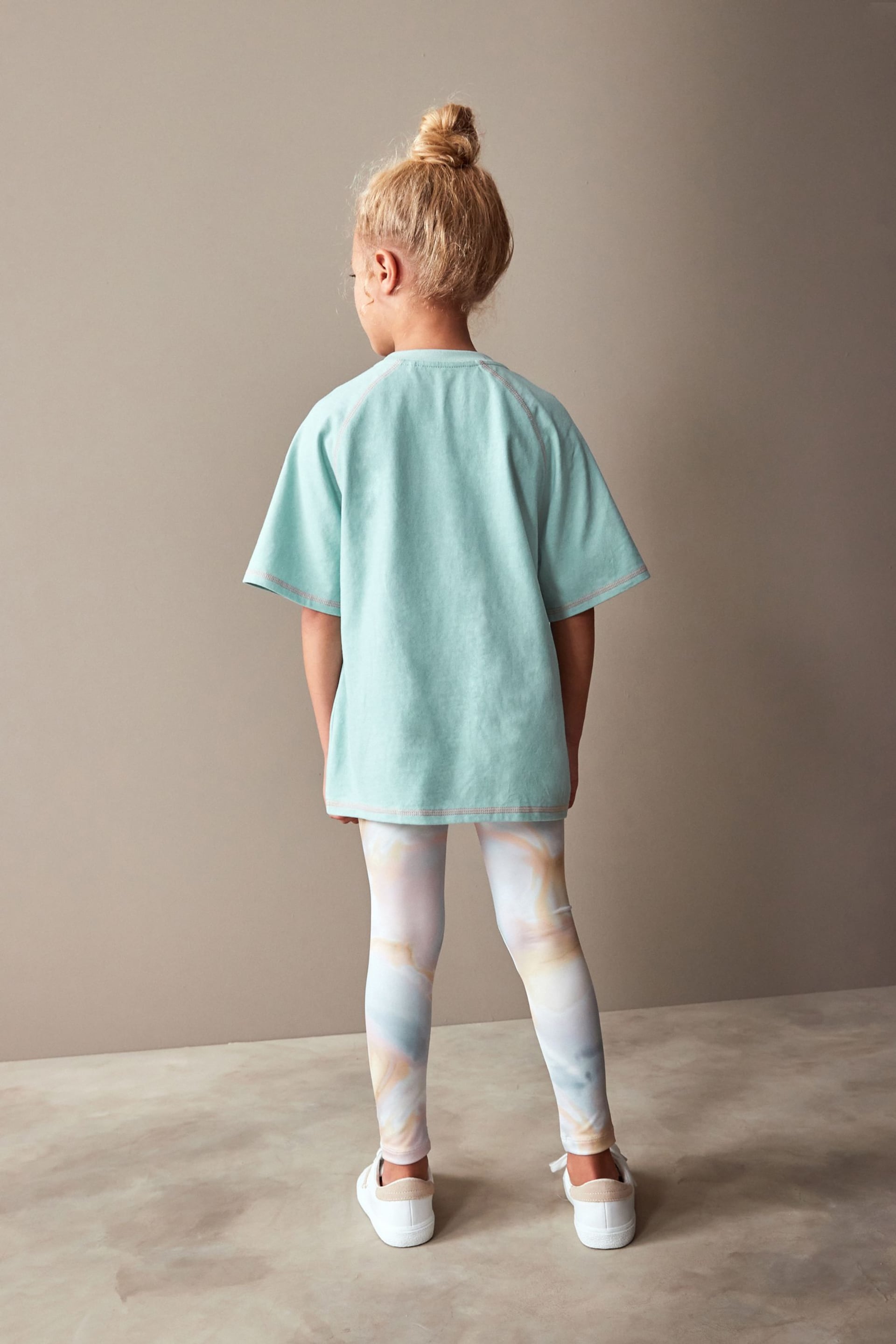 Blue/Pink Marble Printed T-Shirt And Leggings Set (3-16yrs) - Image 3 of 7