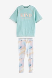 Blue/Pink Marble Printed T-Shirt And Leggings Set (3-16yrs) - Image 5 of 7