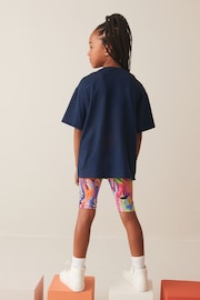 Navy Blue Shapes T-Shirt And Cycling Shorts Set (3-16yrs) - Image 3 of 8