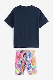 Navy Blue Shapes T-Shirt And Cycling Shorts Set (3-16yrs) - Image 7 of 8