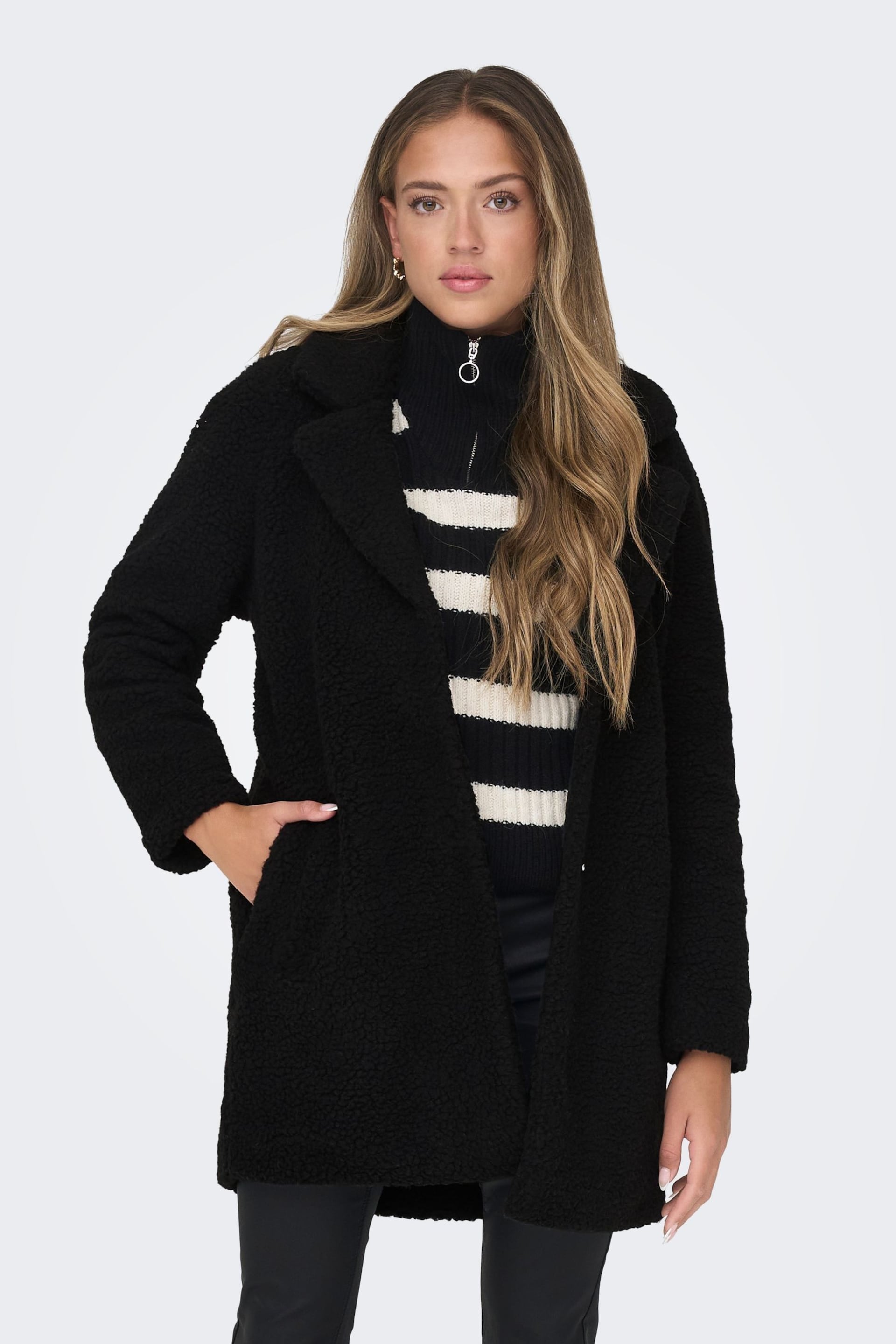 ONLY Black Tailored Cosy Teddy Borg Coat - Image 1 of 5