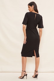 Friends Like These Jet Black Petite Tailored Knot Detail Flutter Sleeve Midi Dress - Image 4 of 4