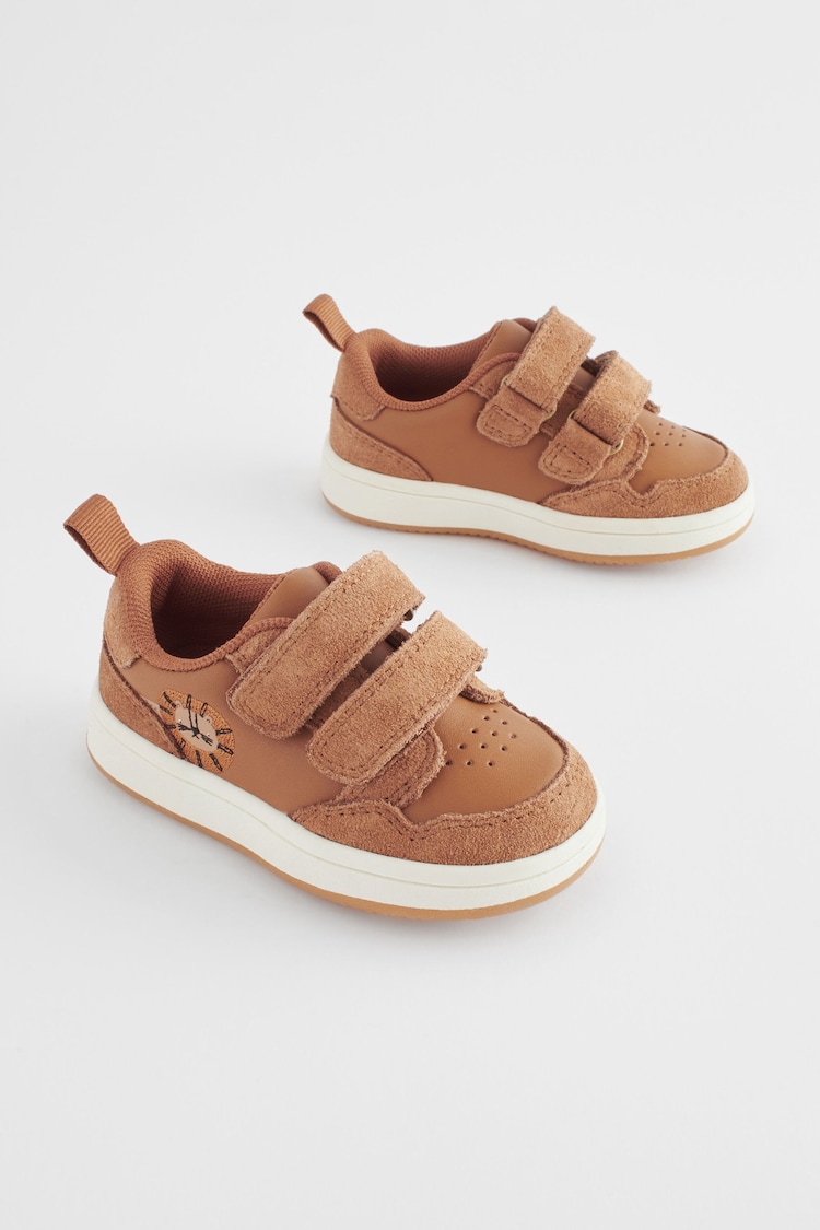 Tan Brown Standard Fit (F) Baby Touch Fastening Leather First Walker Shoes - Image 1 of 7