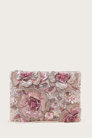 Monsoon Pink Hand-Embellished 3D Flower Pouch - Image 1 of 3