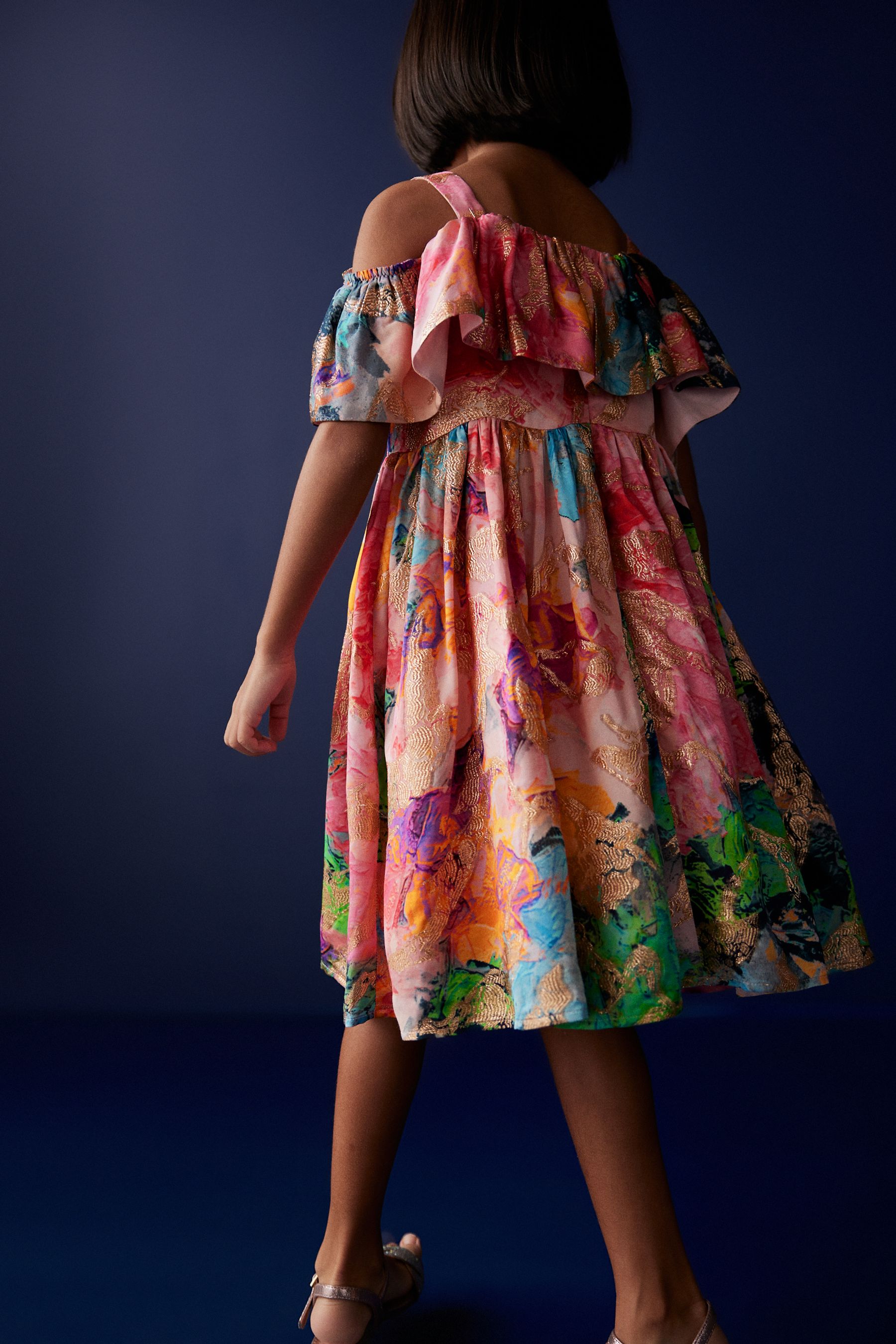 Buy Multi Bright Jacquard Cold Shoulder Dress 3 16yrs from Next Luxembourg