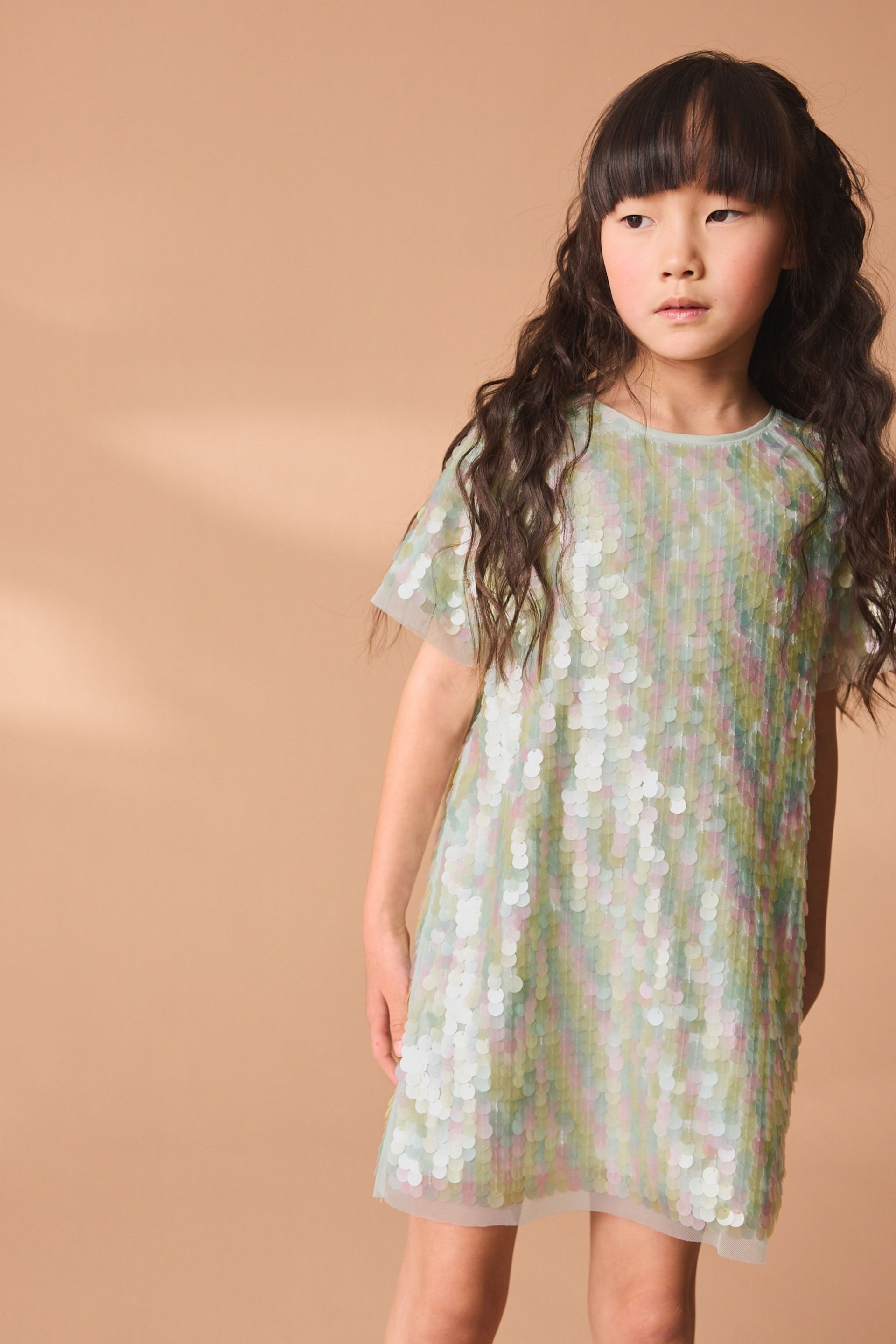 Mint Green Sequin Party Dress (3-16yrs) - Image 1 of 7