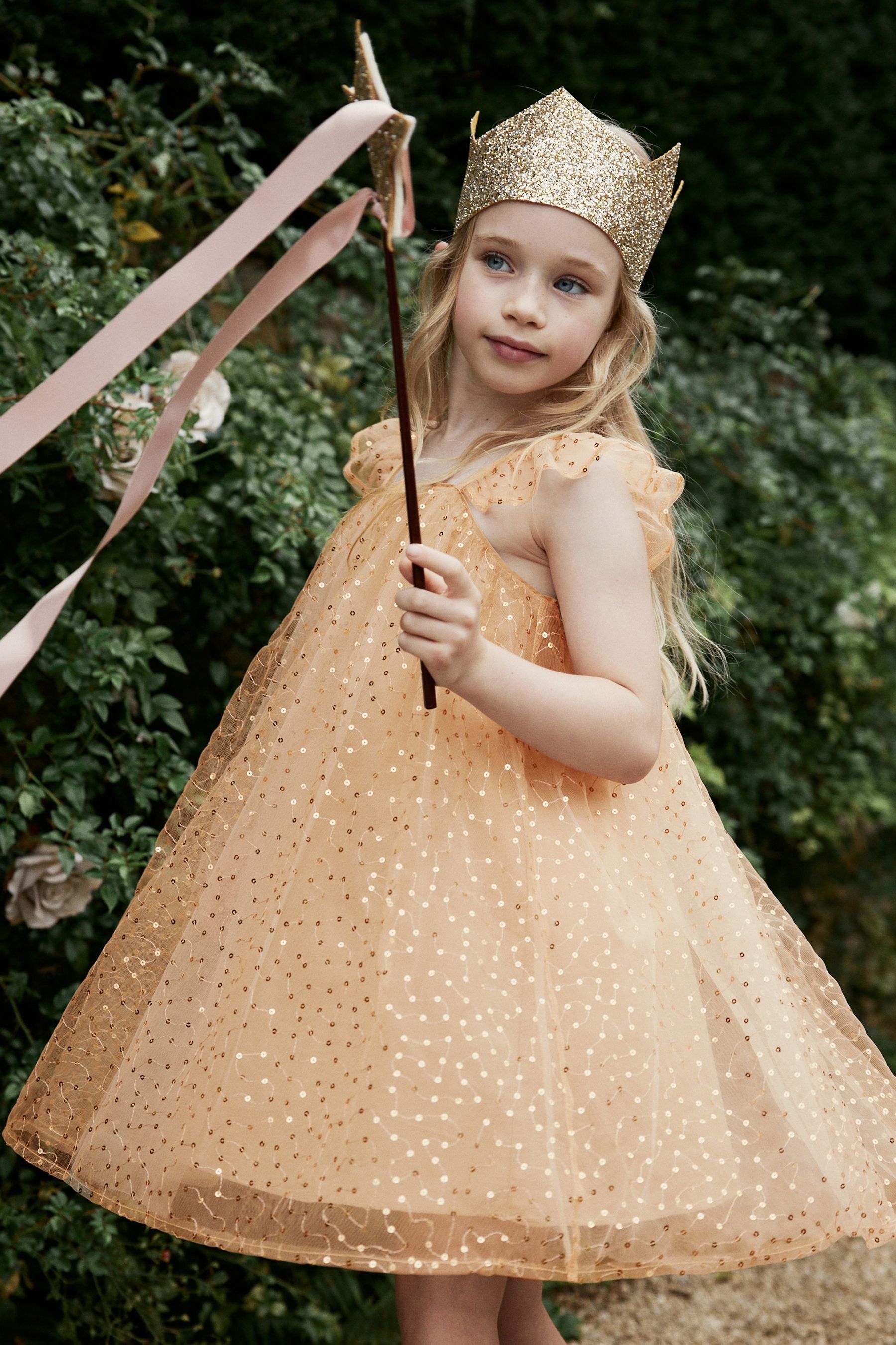 Buy Gold Sequin Tulle Party Dress 3 16yrs from Next Luxembourg