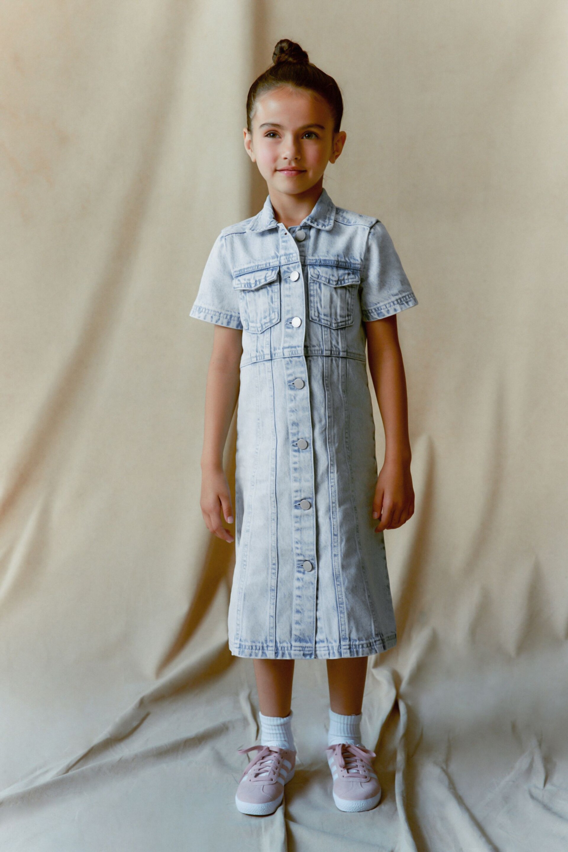 Maxi Length Blue Fitted Denim Dress (3-16yrs) - Image 1 of 8