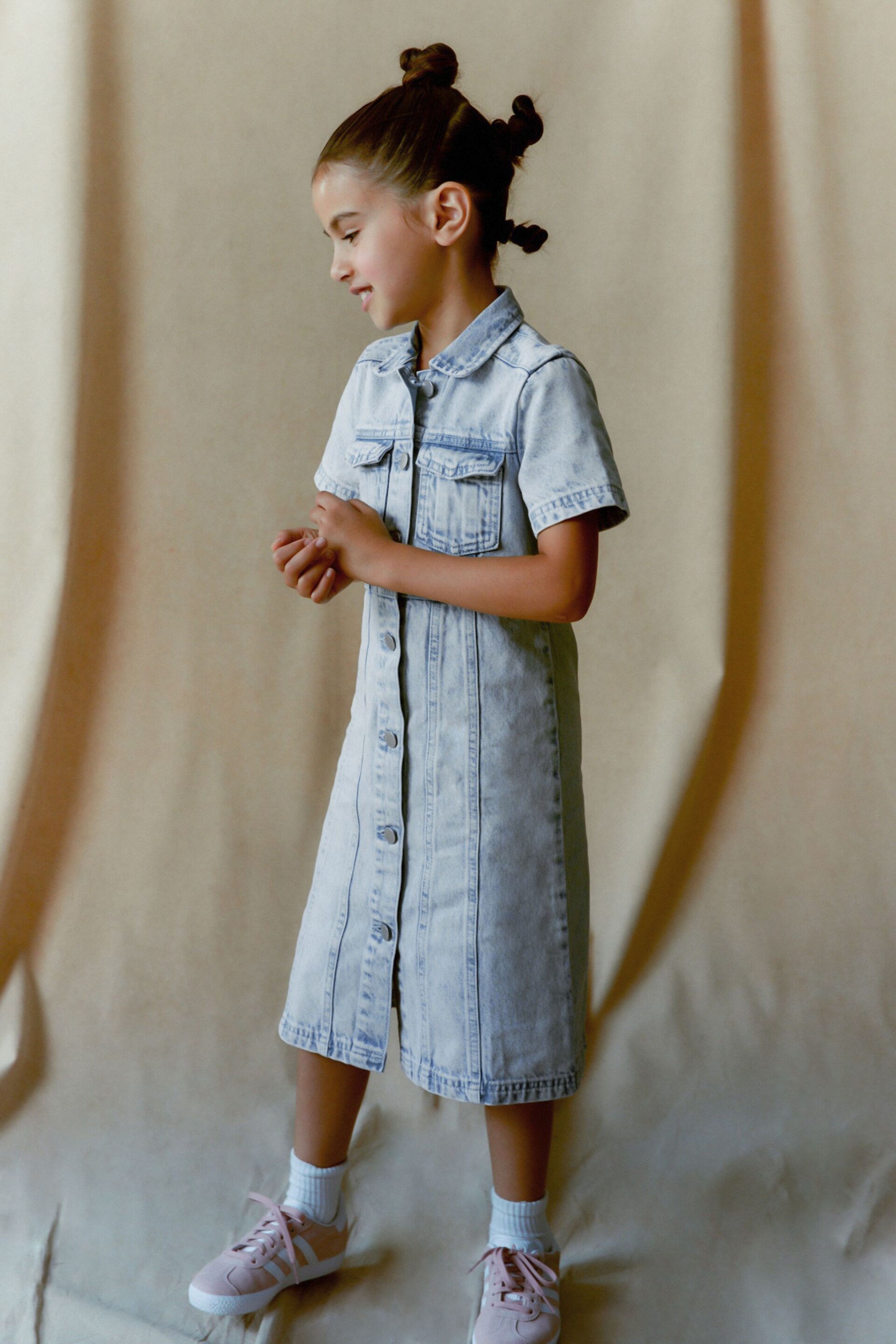 Maxi Length Blue Fitted Denim Dress (3-16yrs) - Image 4 of 8