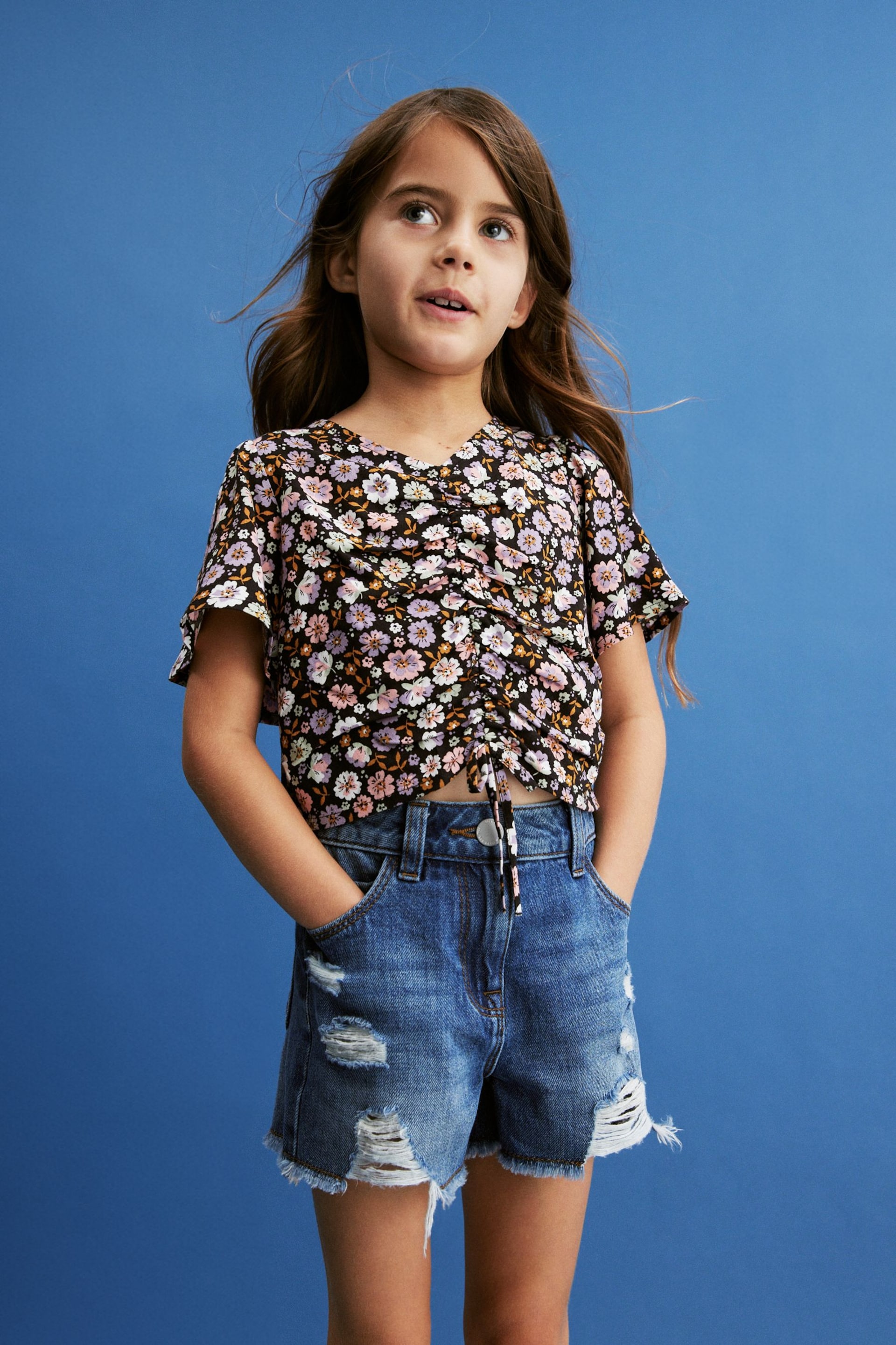 Black Ditsy Ruched Blouse (3-16yrs) - Image 1 of 7