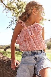 Pink Ditsy One-Shoulder Frill Blouse (3-16yrs) - Image 1 of 5