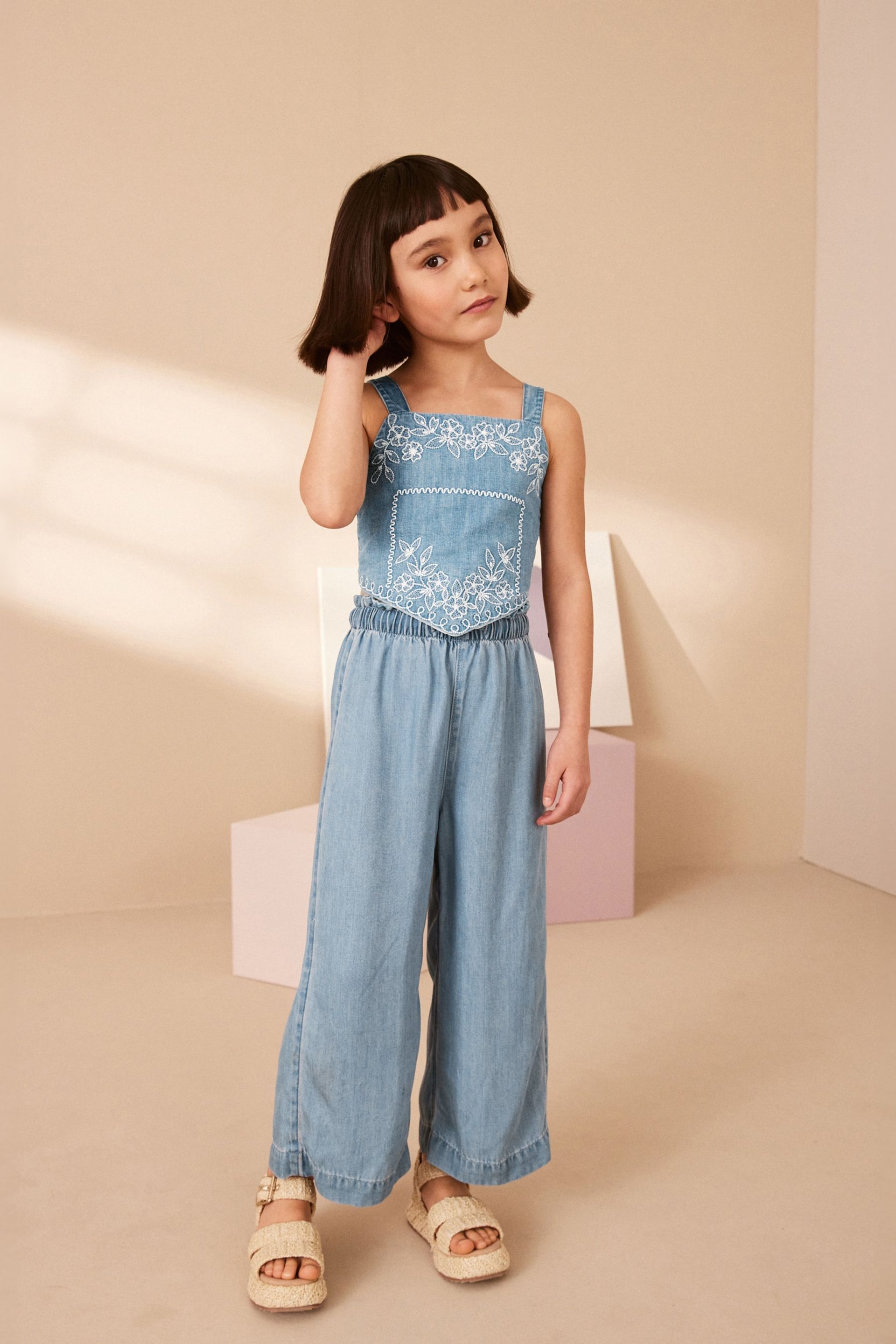 Blue Denim Embroidered Cami Top (3-16yrs) - Image 1 of 7