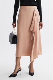 Reiss Camel Ash High Rise Ruffle Midi Skirt - Image 1 of 5