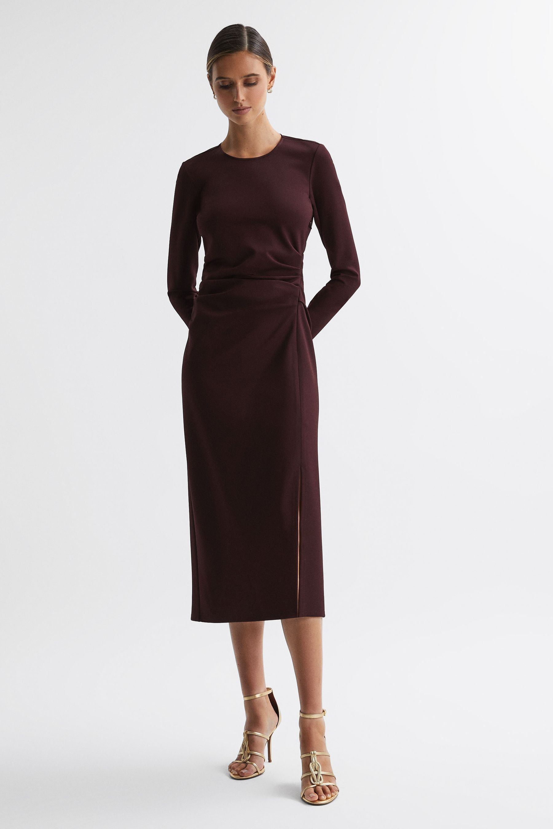 Burgundy ruched bodycon dress top