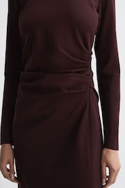 Reiss Burgundy Anais Ruched Bodycon Midi Dress - Image 4 of 5