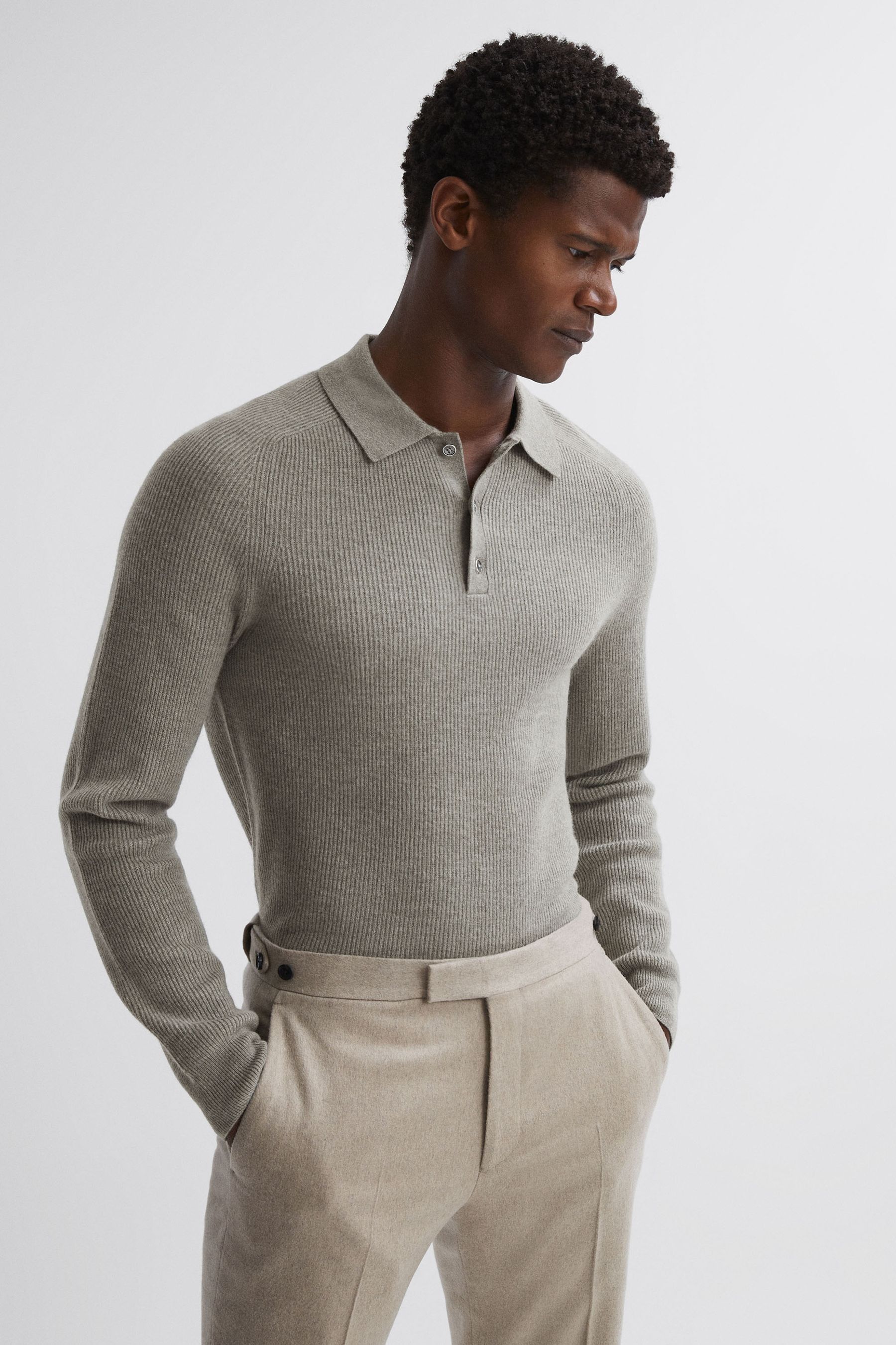 Buy Reiss Sage Melange Holms Wool Long Sleeve Polo Shirt from Next Georgia