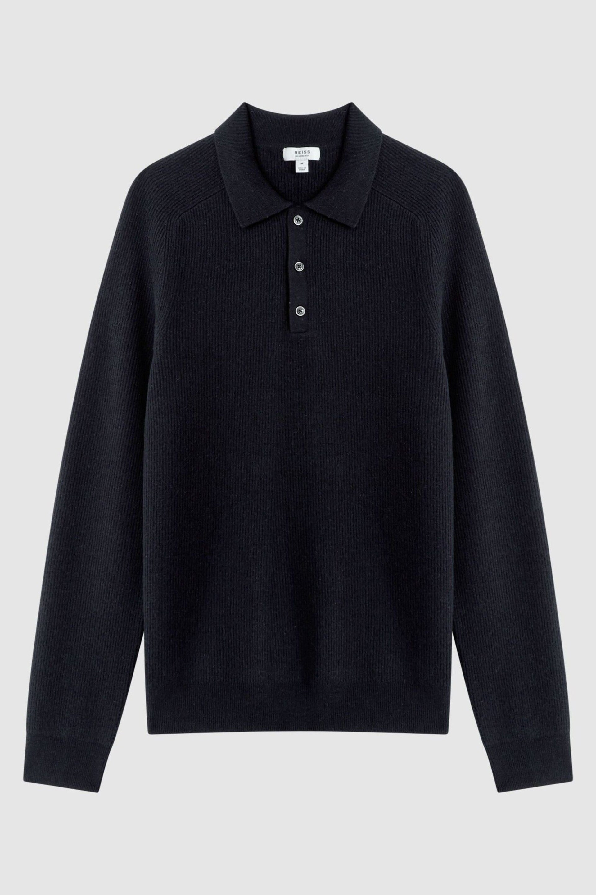 Reiss Navy Holms Wool Long Sleeve Polo Shirt - Image 2 of 5