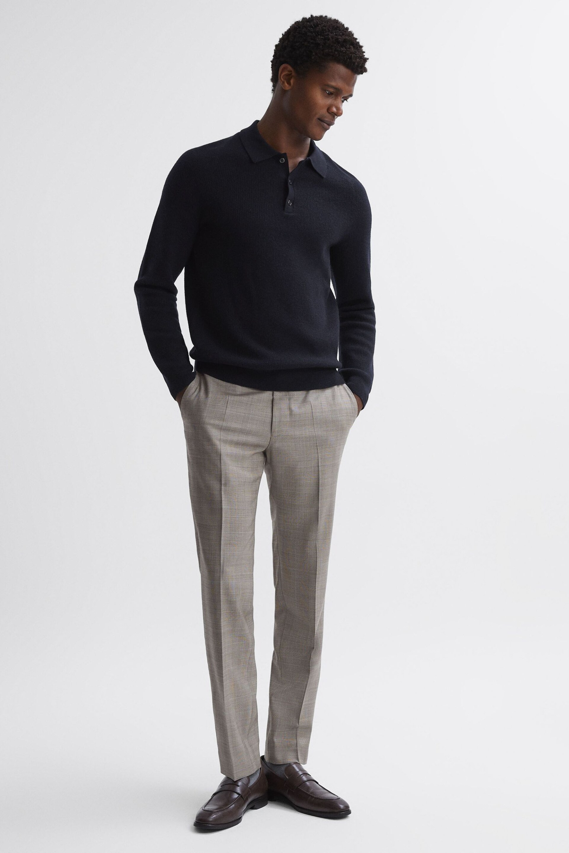 Reiss Navy Holms Wool Long Sleeve Polo Shirt - Image 3 of 5