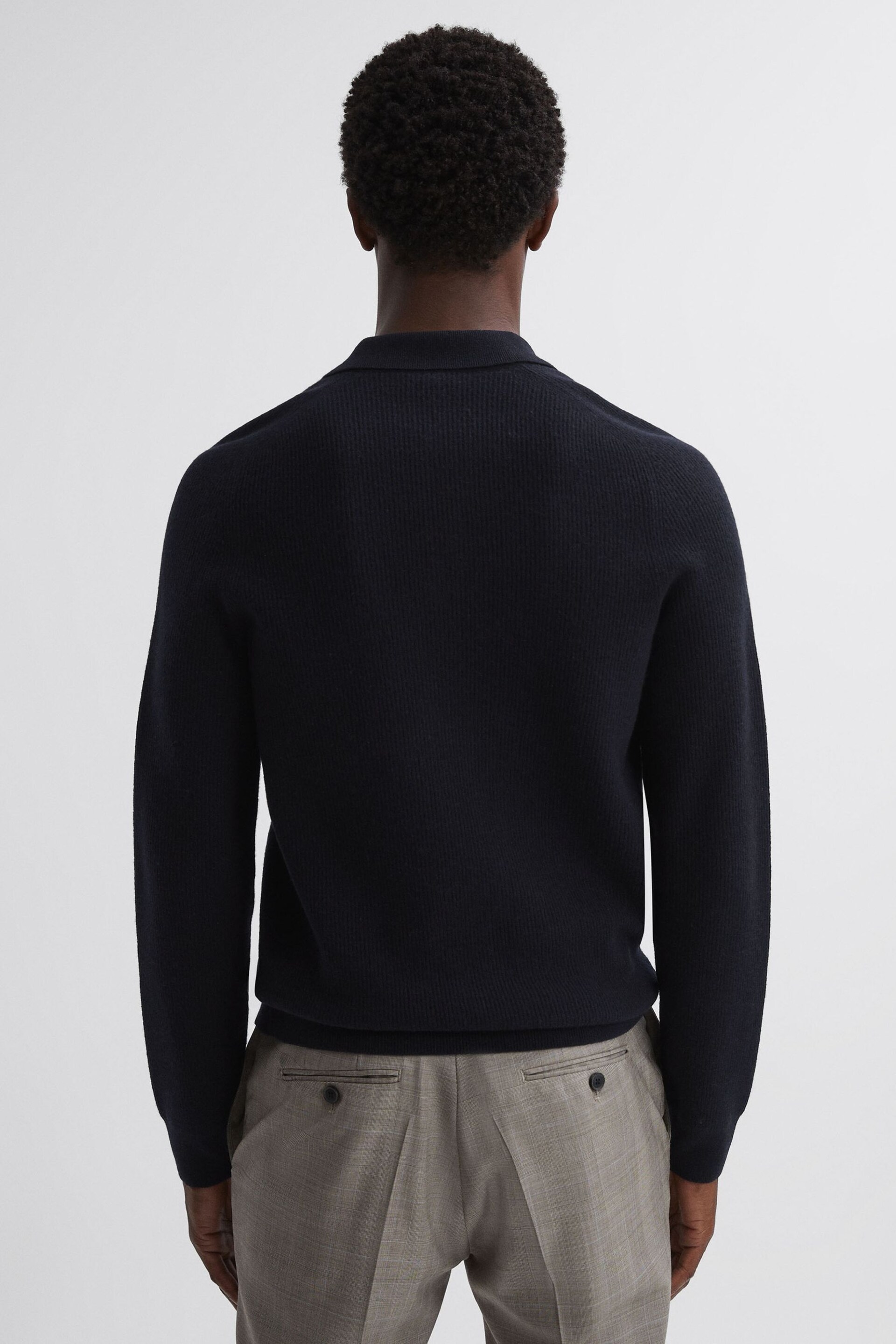 Reiss Navy Holms Wool Long Sleeve Polo Shirt - Image 5 of 5