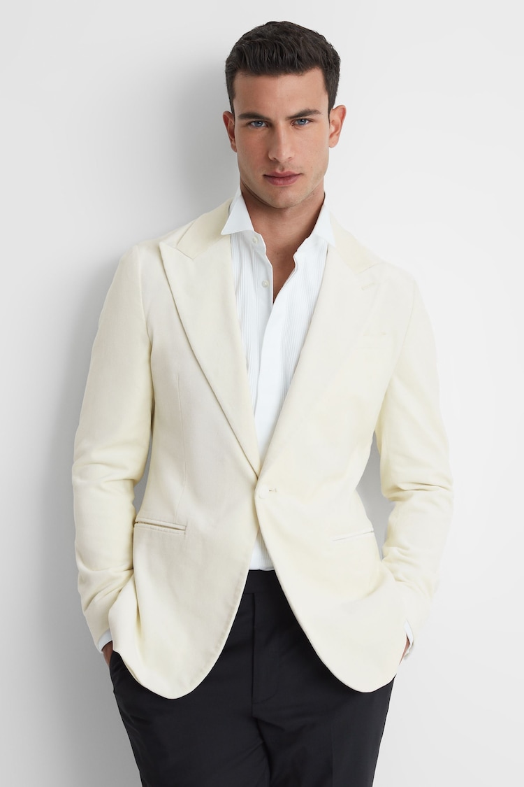 Reiss White Apsara Slim Fit Velvet Single Breasted Blazer - Image 1 of 8