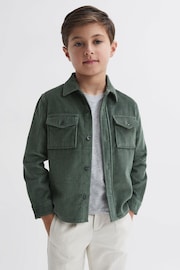 Reiss Ivy Green Bonucci Senior Corduroy Twin Pocket Overshirt - Image 3 of 6