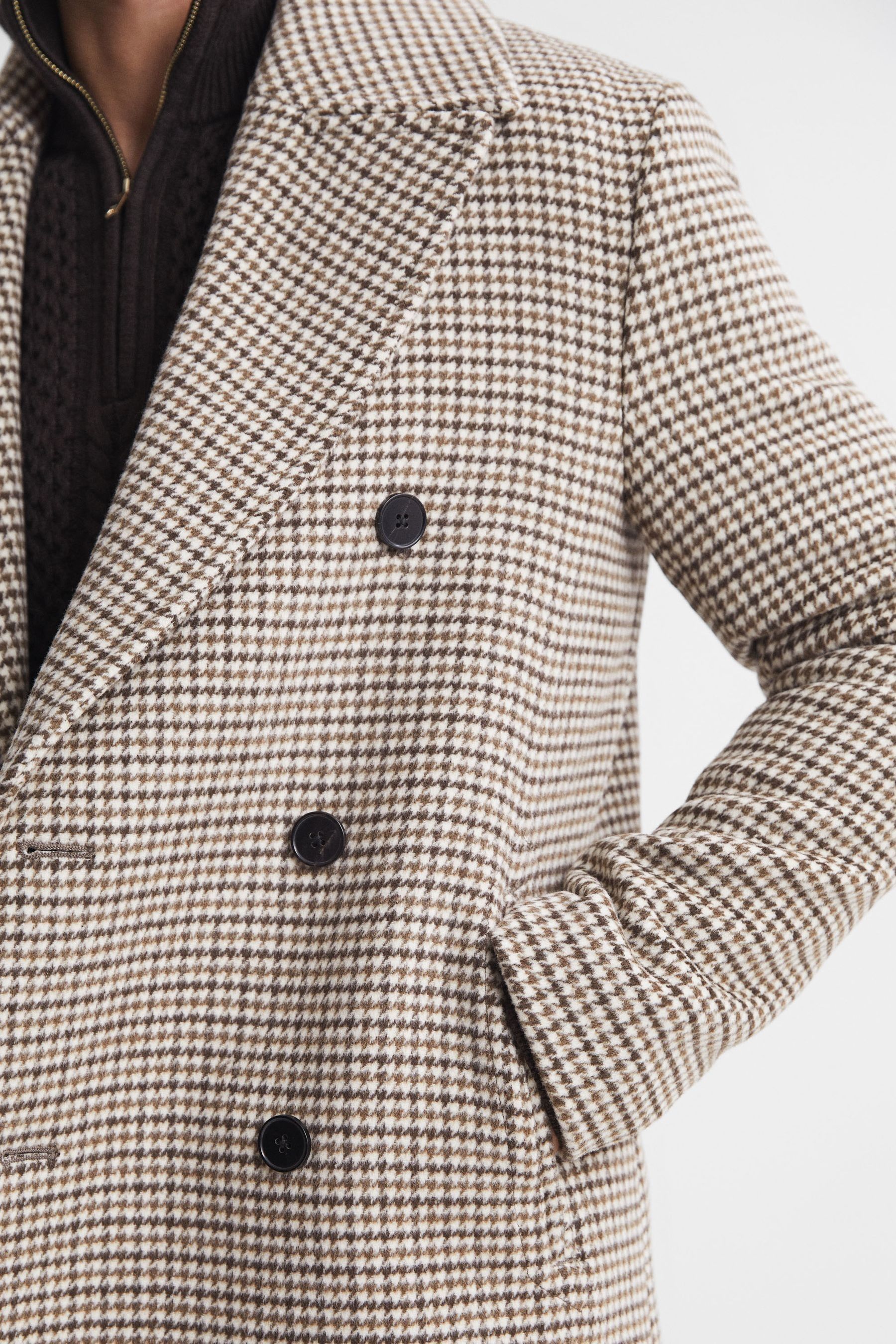 Buy Reiss Oatmeal Albert Wool Dogtooth Double Breasted Coat from the Next UK online shop