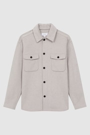 Reiss Oatmeal Liam Wool Blend Brushed Overshirt - Image 2 of 5