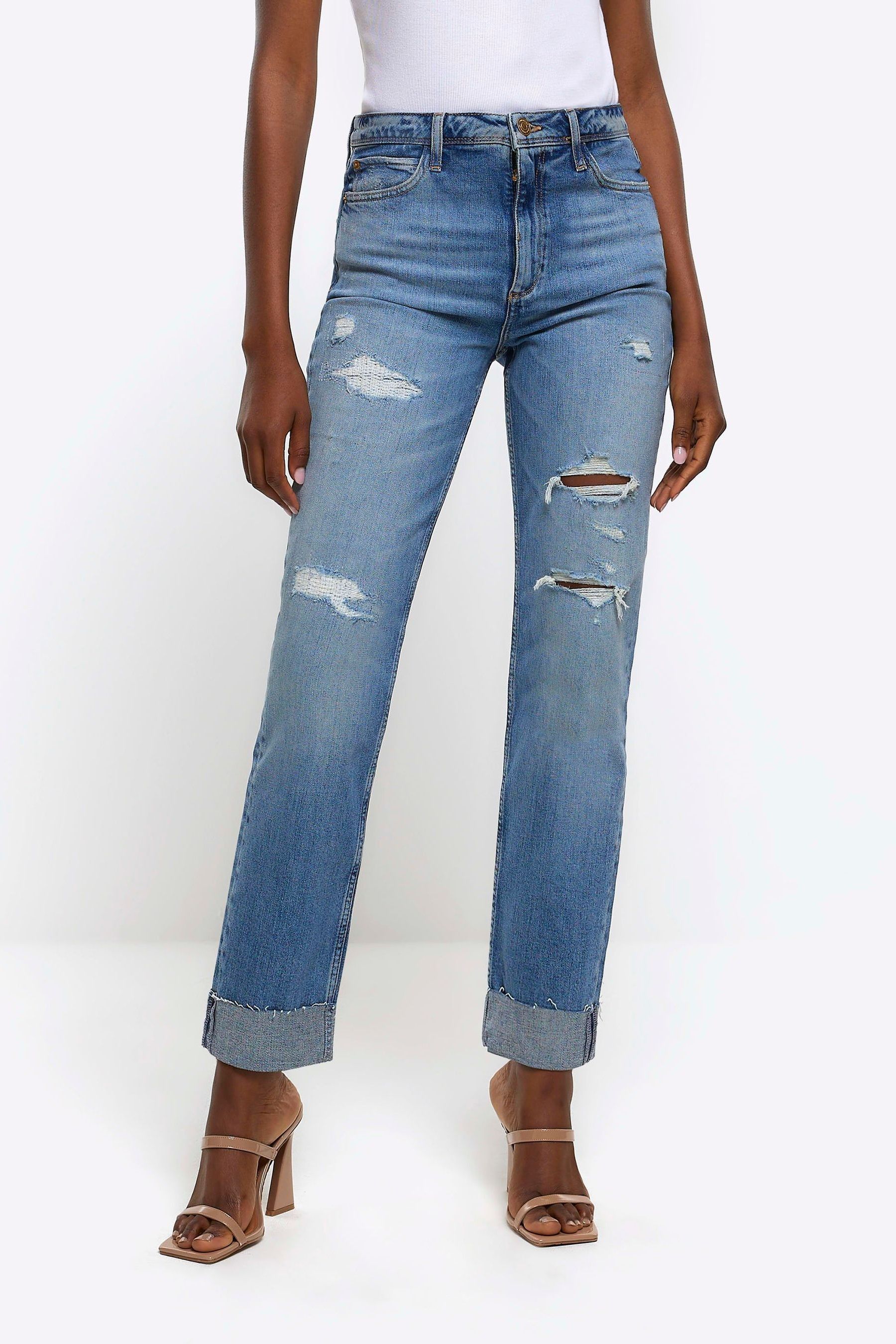 River island frayed hem jeans on sale