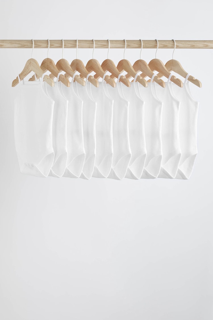 White 10 Pack Strappy Baby Bodysuits - Image 1 of 6