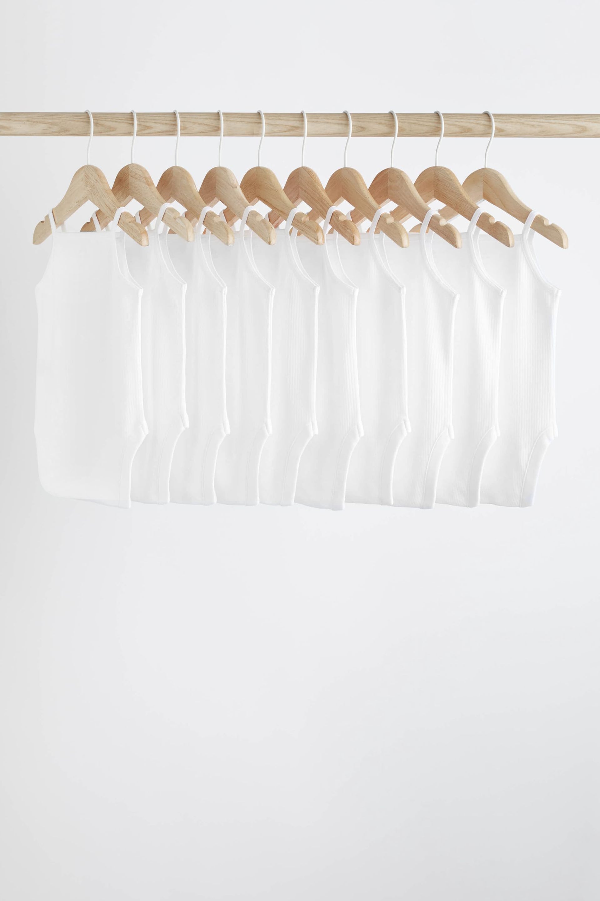 White 10 Pack Strappy Baby Bodysuits - Image 2 of 6