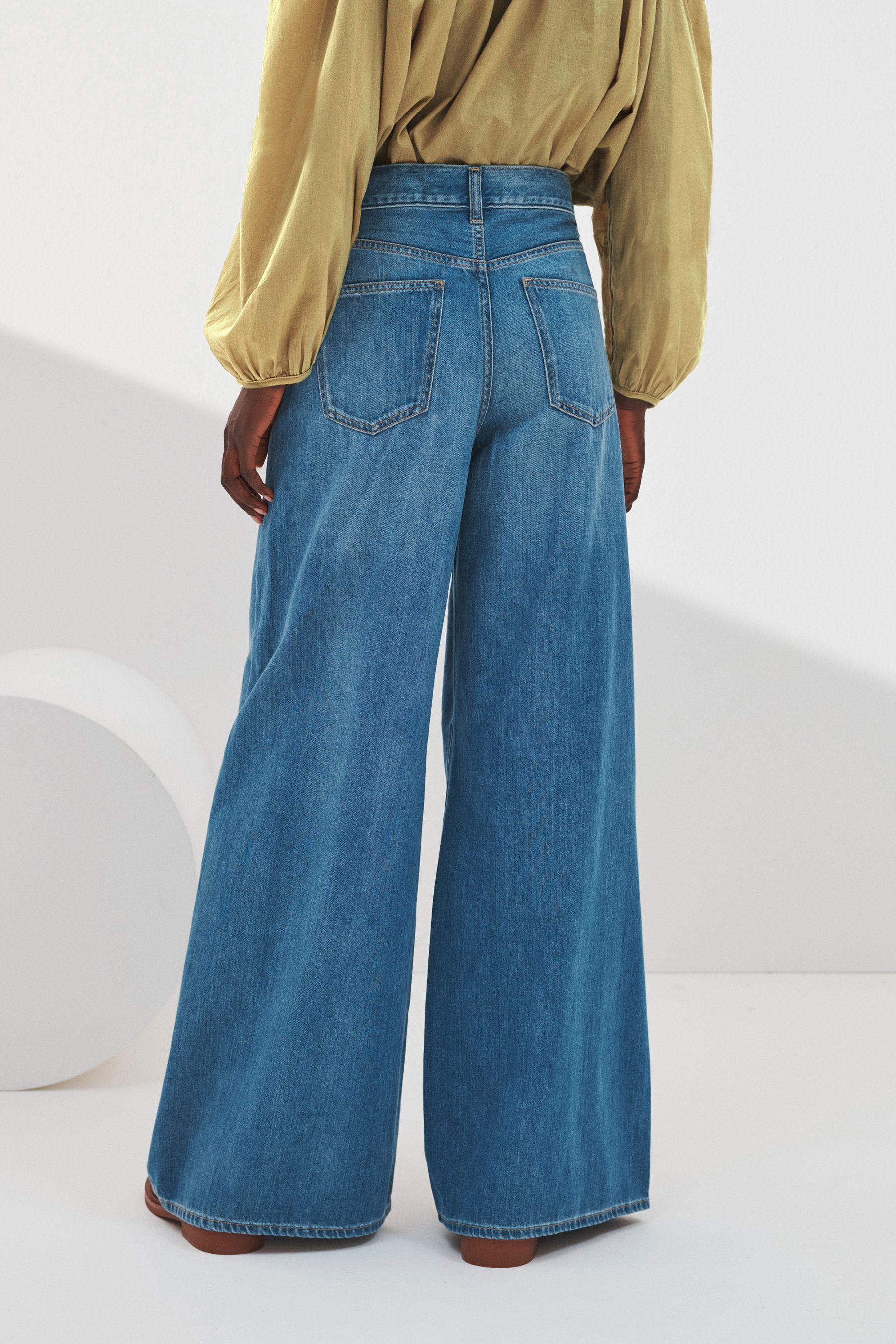 Denim Dark Blue 100 Cotton Palazzo Wide Leg Jeans
