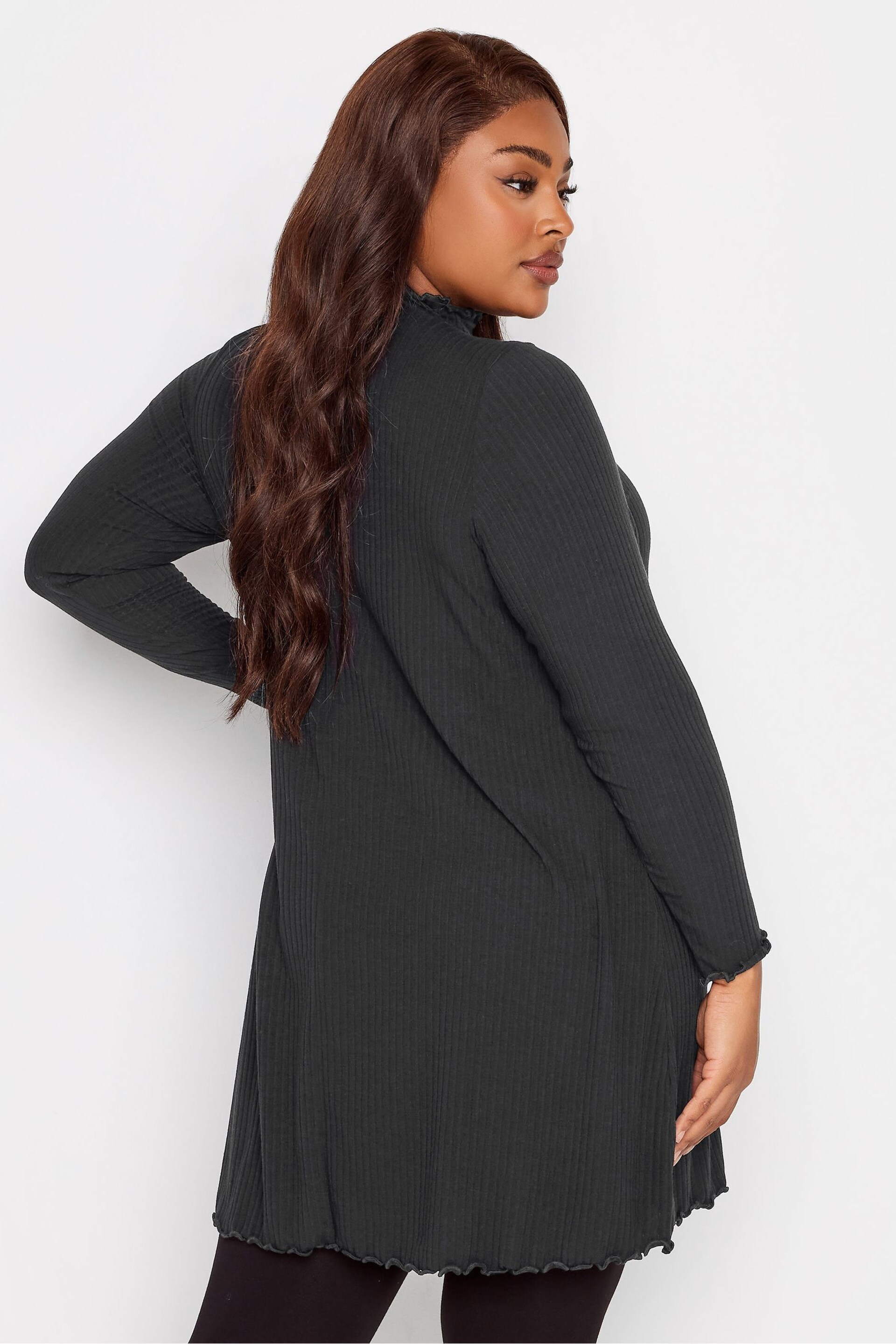 Yours Curve Black Lettuce Edge Longsleeve Tunic - Image 2 of 4