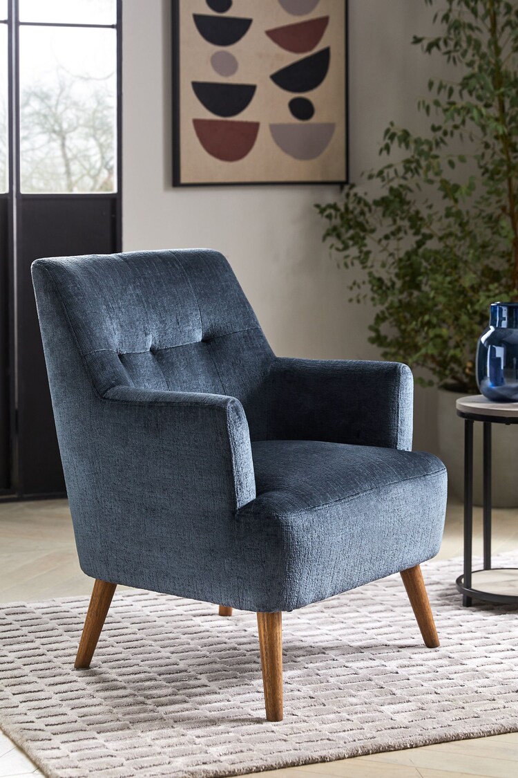 Plush Chenille Navy Blue Carter Armchair - Image 1 of 9