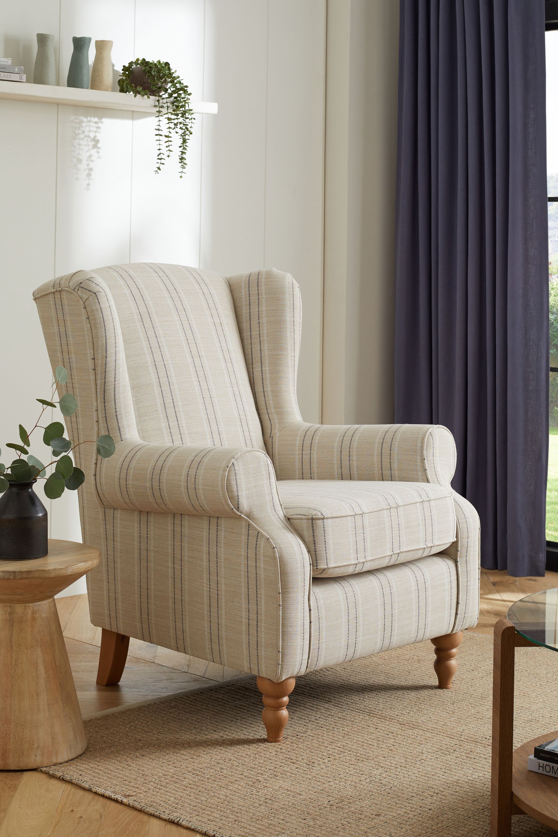 Buy Thatched Linen Stripe Natural Sherlock Highback Armchair from the Next UK online shop