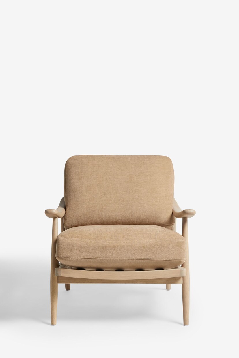 Fine Chenille Sand Natural, Light Oak Effect Frame Hampton Wooden Accent Chair - Image 3 of 7