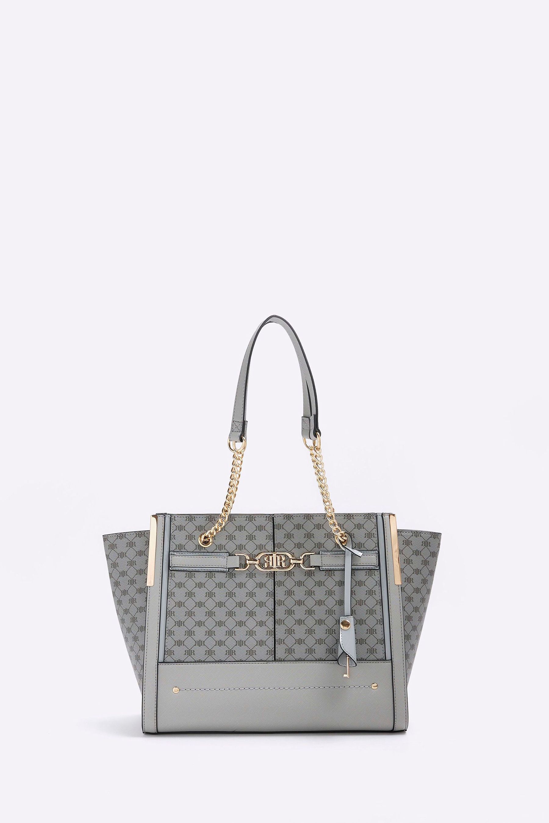 River Island Grey Monogram Charm Wing Tote Bag