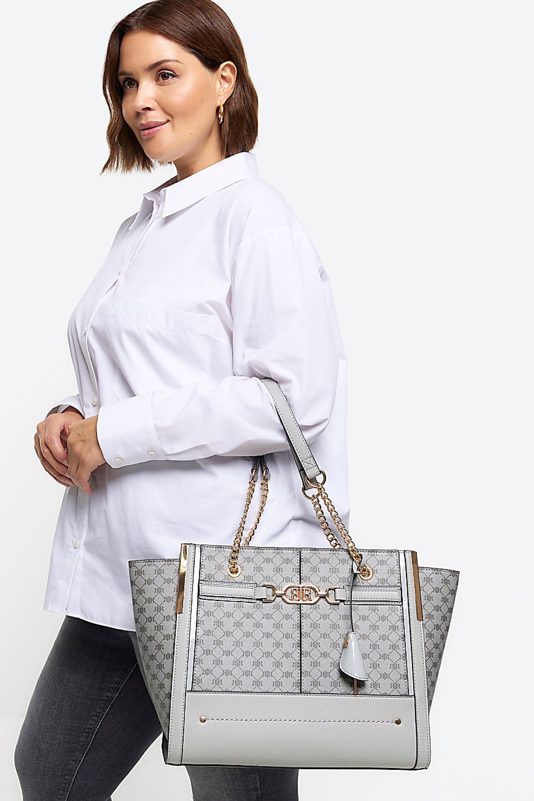 Buy River Island Grey Monogram Charm Wing Tote Bag from Next Ireland