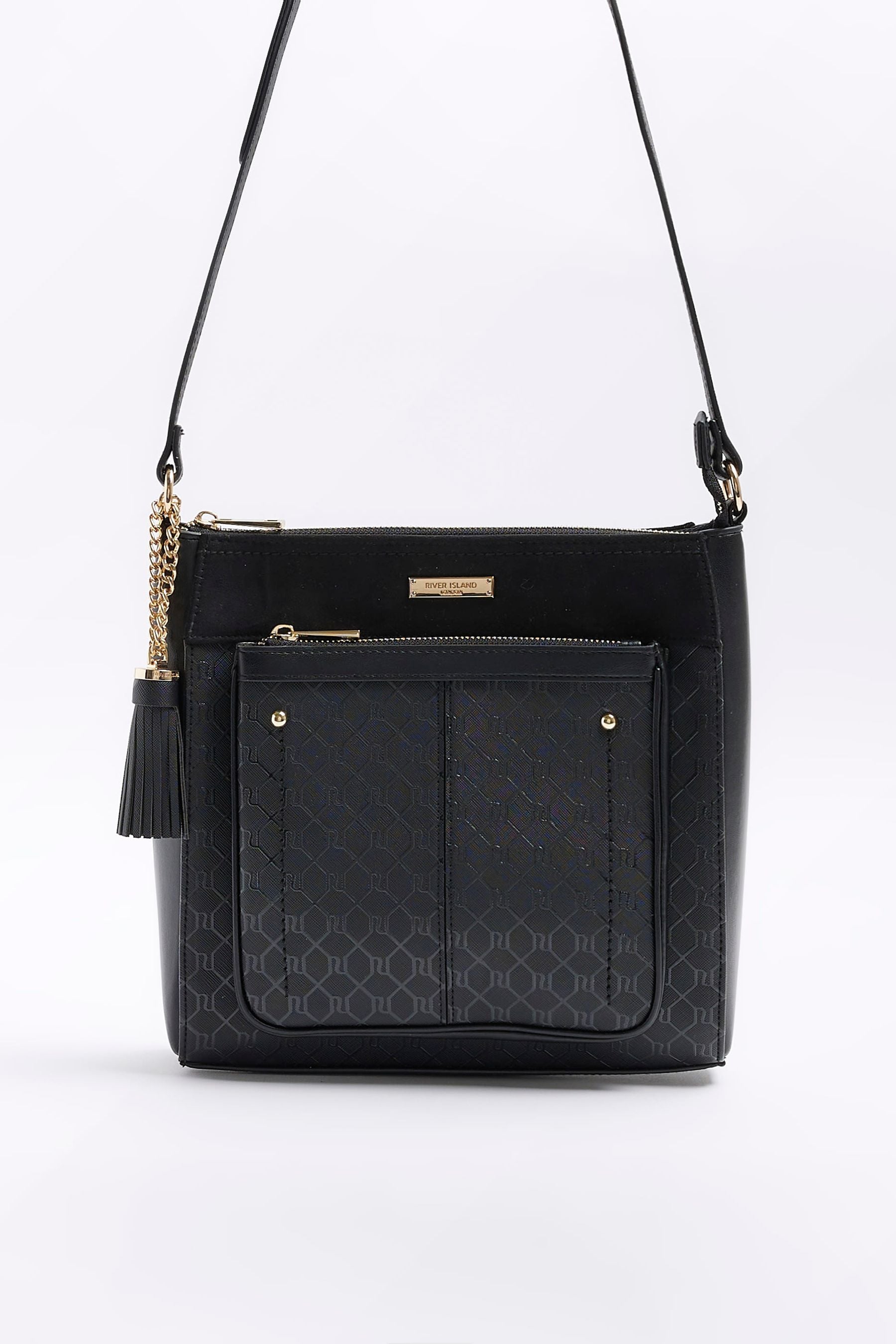 Buy River Island Black Monogram Pocket Messenger Bag from Next Luxembourg