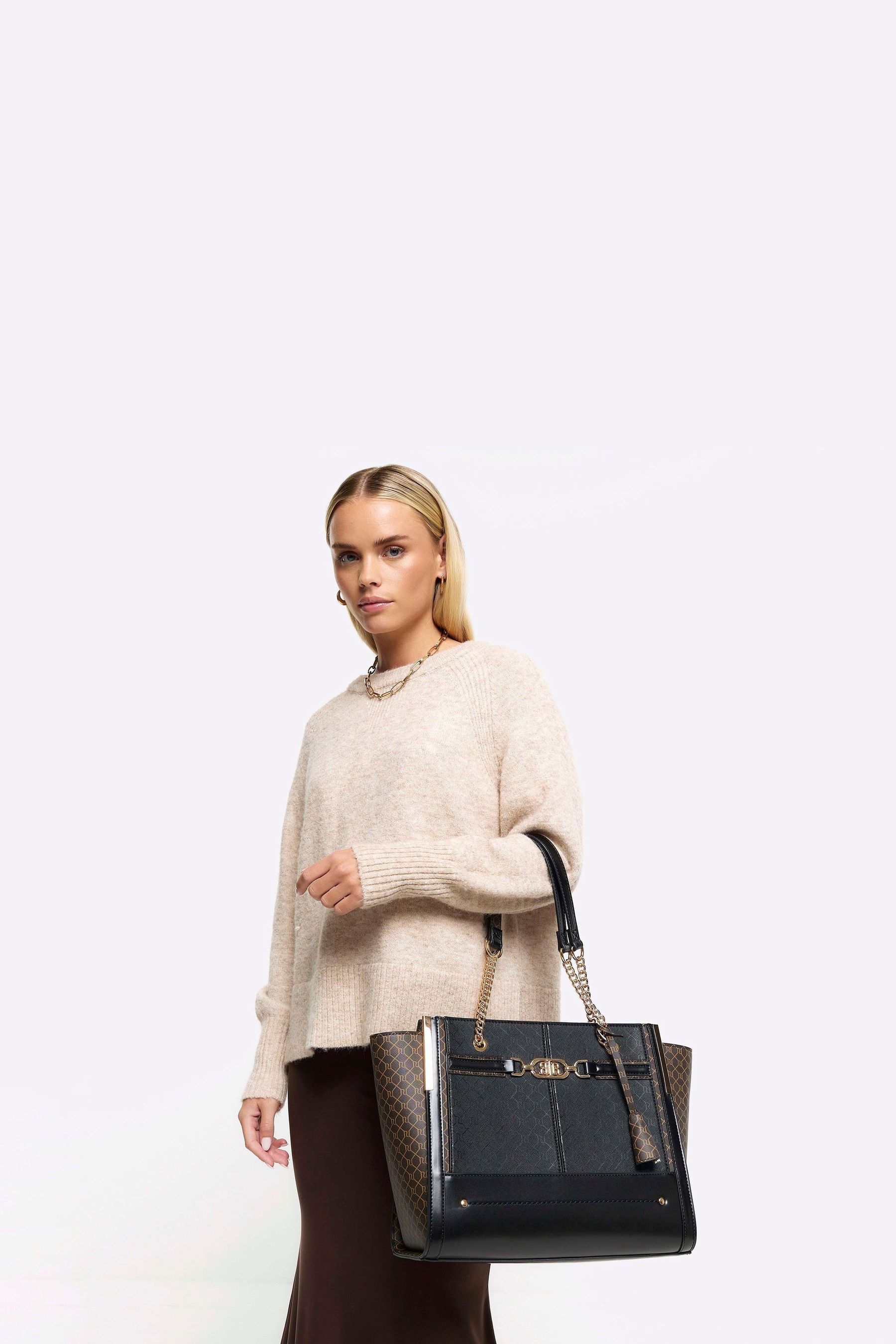 Beige ri monogram winged tote bag hotsell