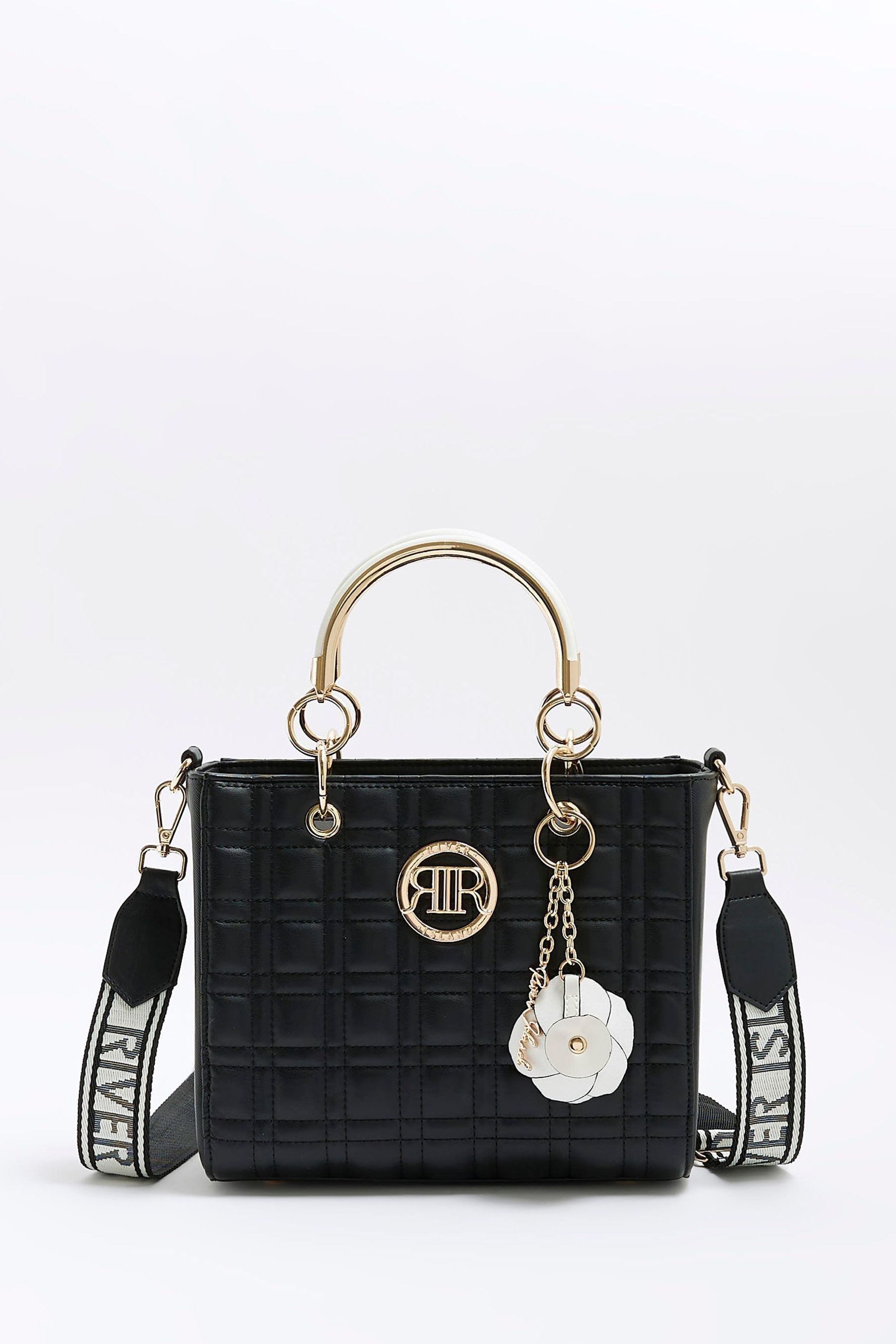 River island black quilted boxy bag online