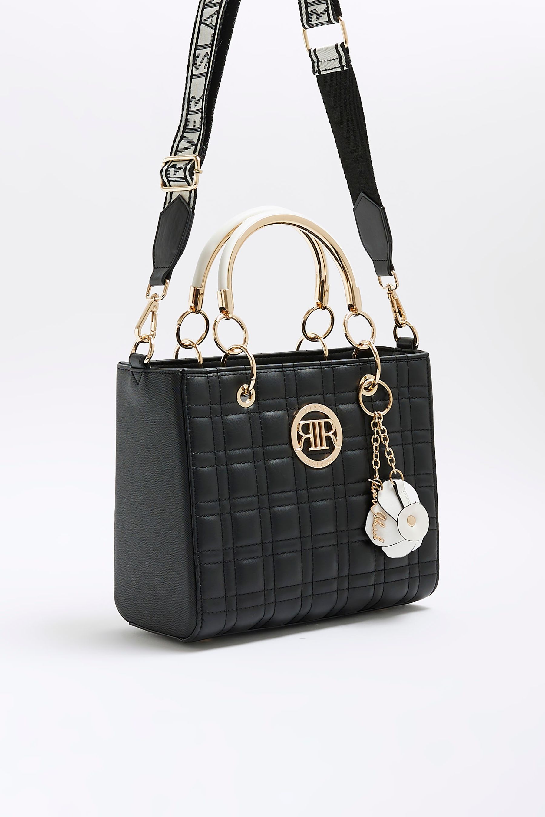 River island black quilted boxy bag cheap