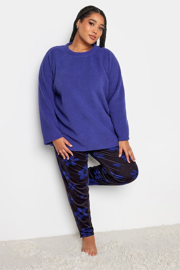 Yours Curve Purple Daisy Borg Fleece Lounge Set - Image 1 of 5