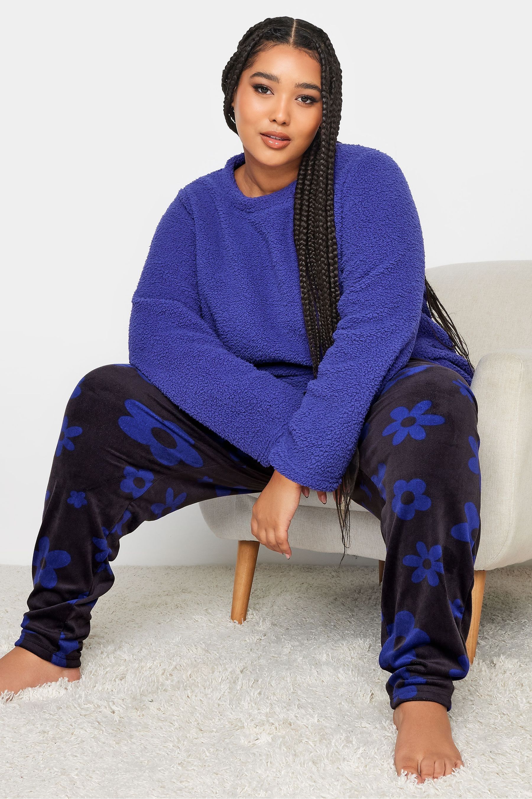 Buy Yours Curve Purple Daisy Borg Fleece Loungewear Set from the Next UK online shop